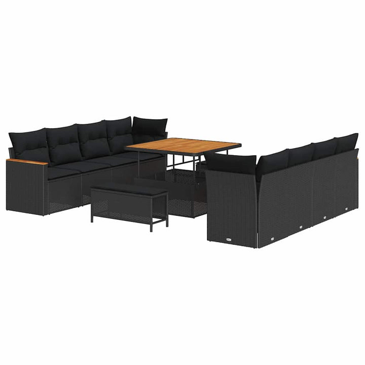 Havesofa Sæt med pude med opbevaring Sort Poly rattan