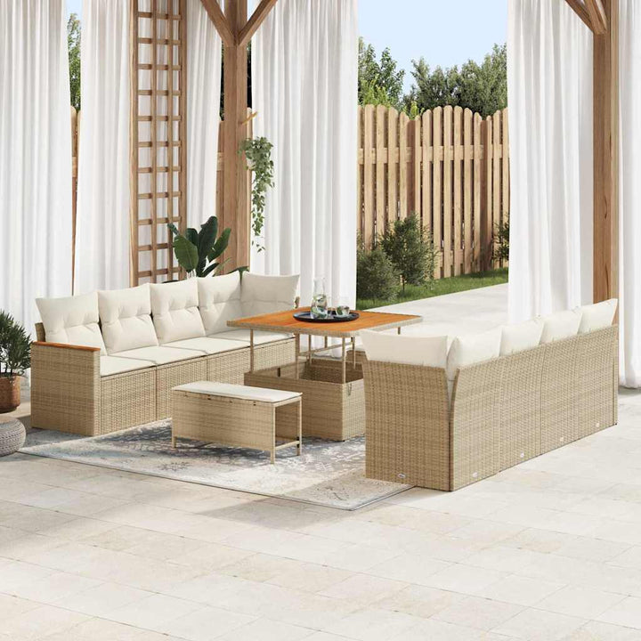 Havesofa Sæt med pude med opbevaring Beige Poly rattan