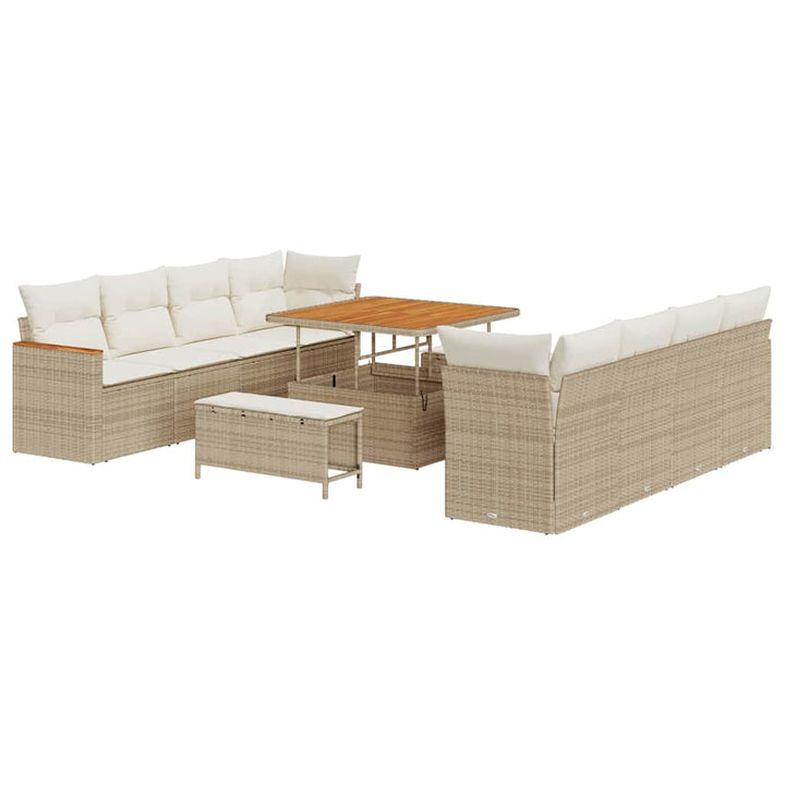 Havesofa Sæt med pude med opbevaring Beige Poly rattan