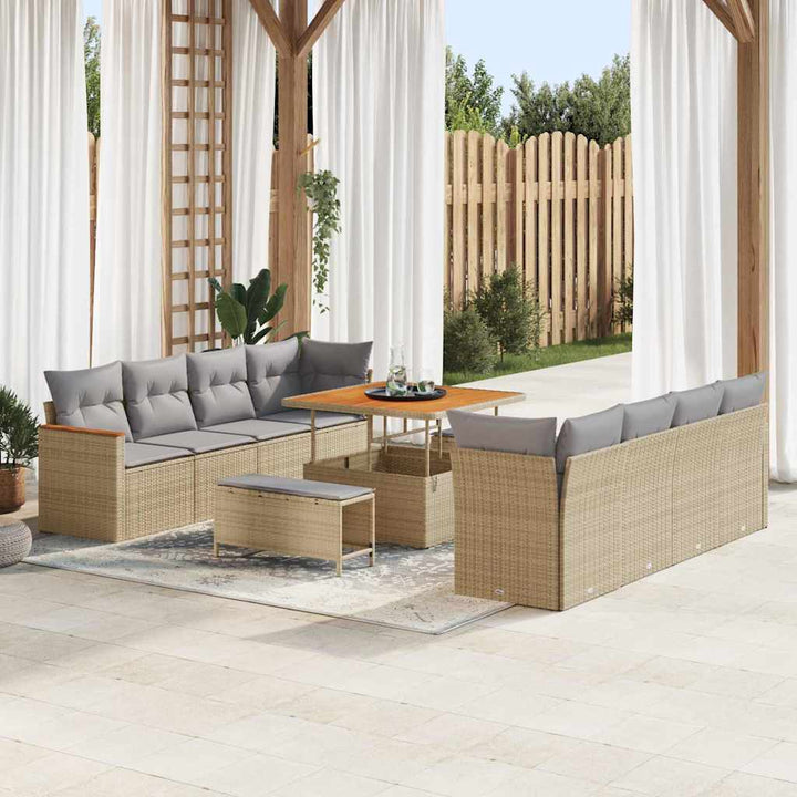 Havesofa Sæt med pude med opbevaring Beige Poly rattan