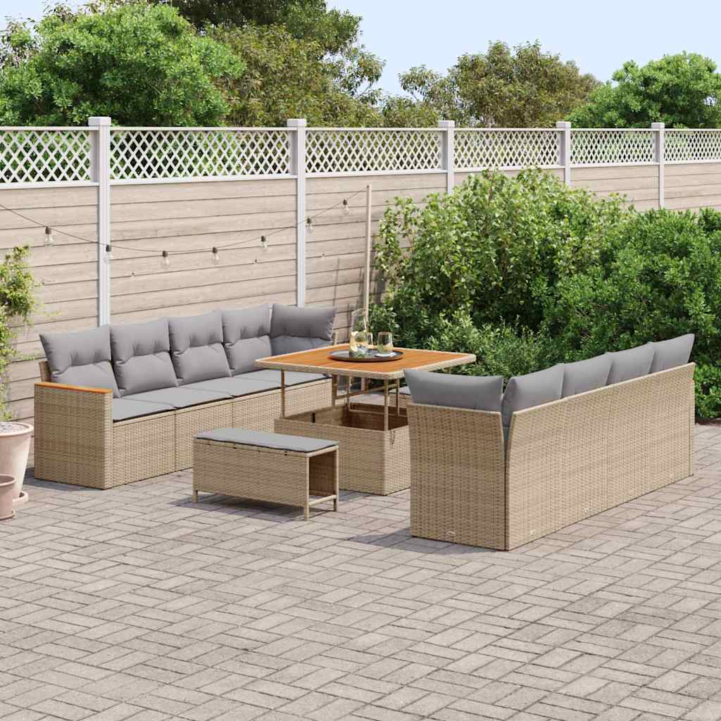 Havesofa Sæt med pude med opbevaring Beige Poly rattan