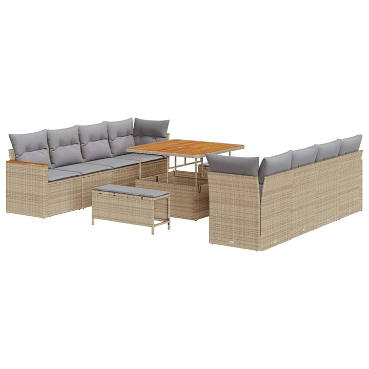 Havesofa Sæt med pude med opbevaring Beige Poly rattan
