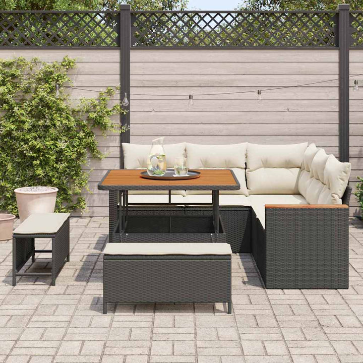 Havesofa Sæt med pude med opbevaring Sort Poly rattan