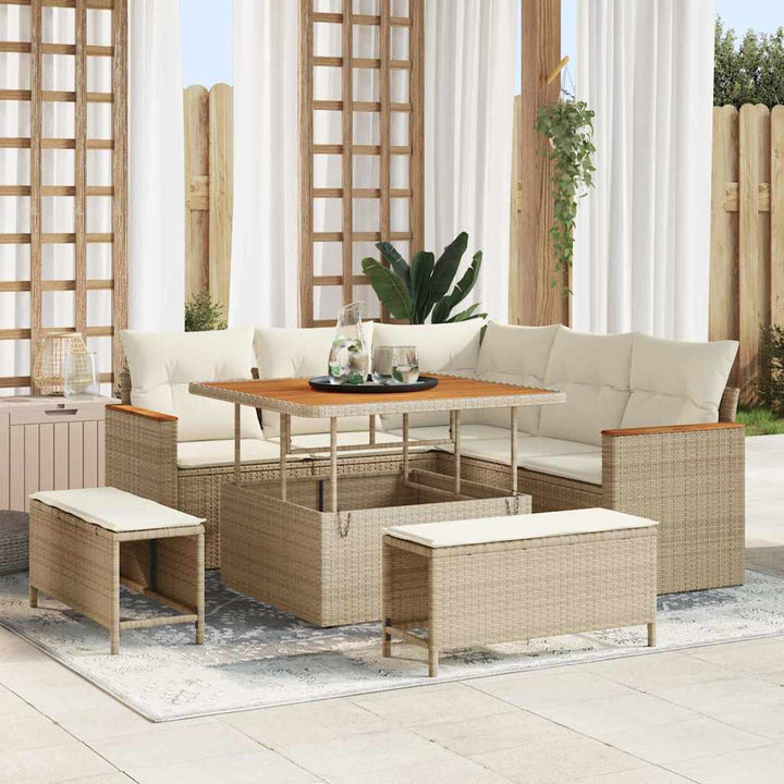 Havesofa Sæt med pude med opbevaring Beige Poly rattan