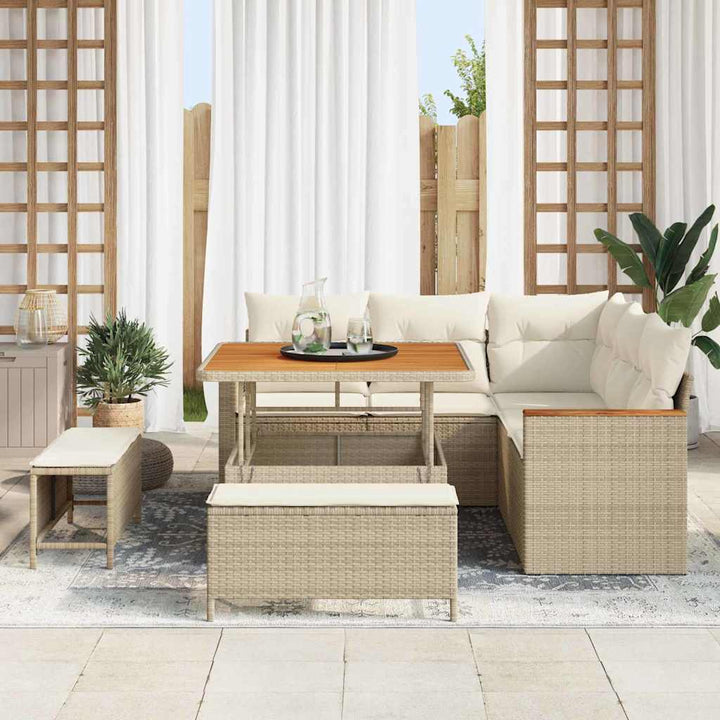 Havesofa Sæt med pude med opbevaring Beige Poly rattan