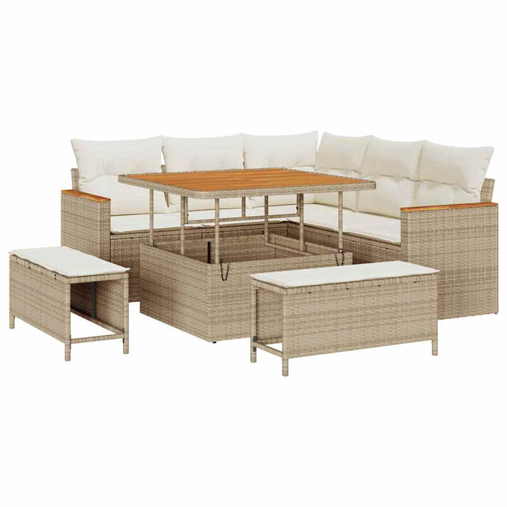 Havesofa Sæt med pude med opbevaring Beige Poly rattan