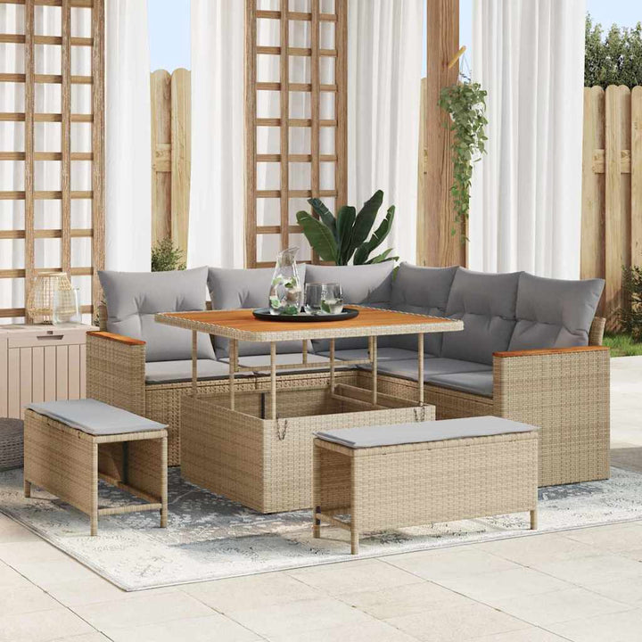 Havesofa Sæt med pude med opbevaring Beige Poly rattan