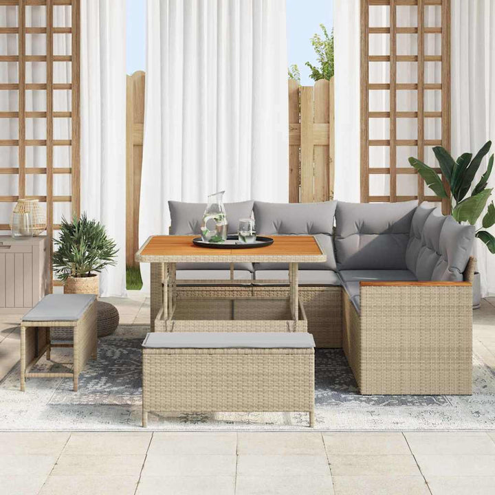 Havesofa Sæt med pude med opbevaring Beige Poly rattan