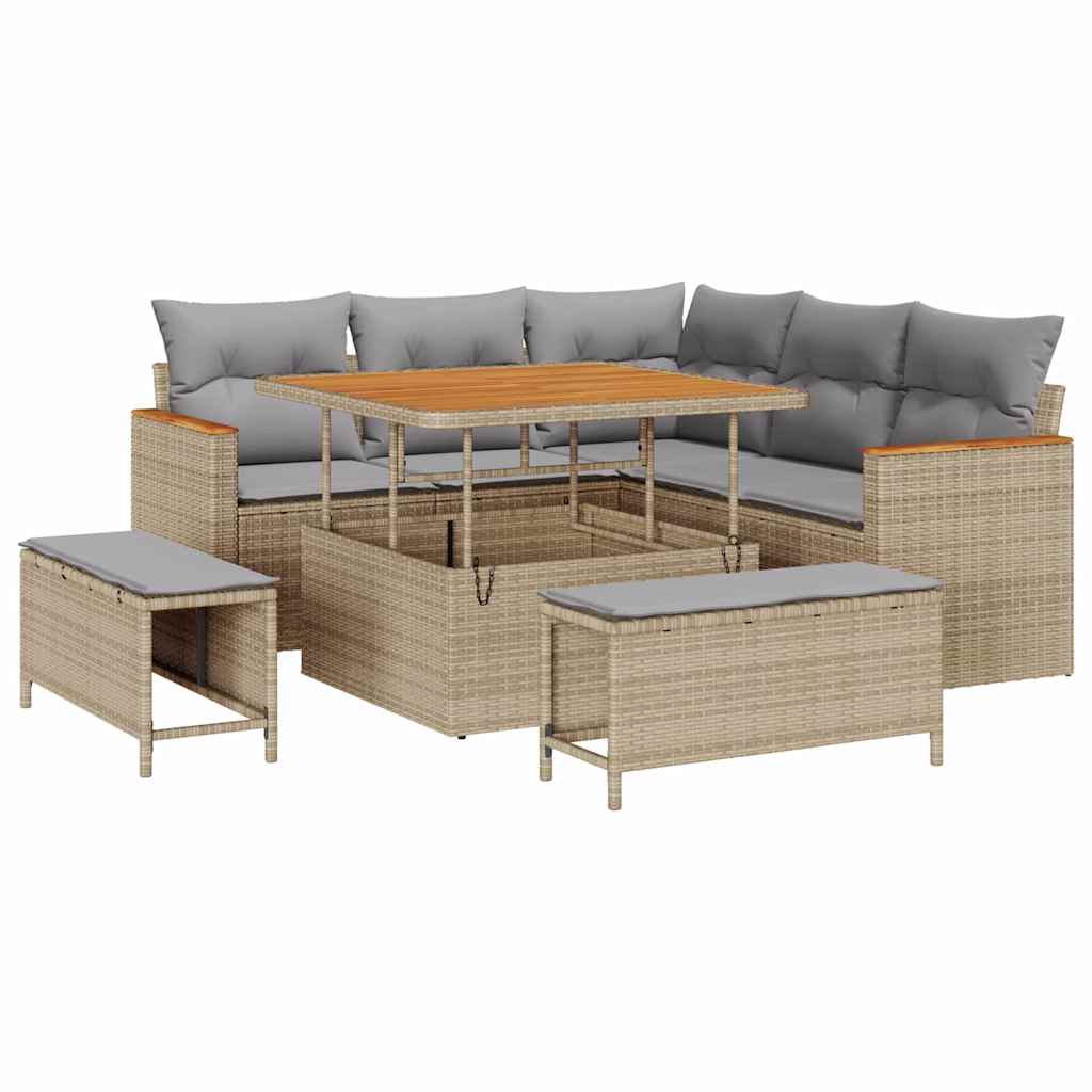 Havesofa Sæt med pude med opbevaring Beige Poly rattan