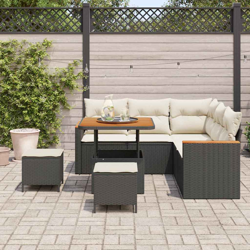 Havesofa Sæt med pude med opbevaring Sort Poly rattan