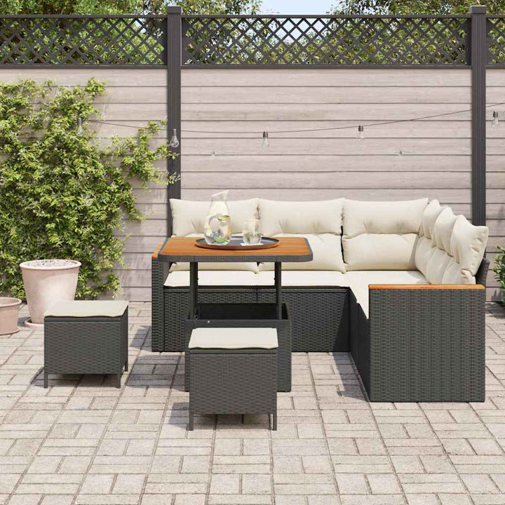 Havesofa Sæt med pude med opbevaring Sort Poly rattan