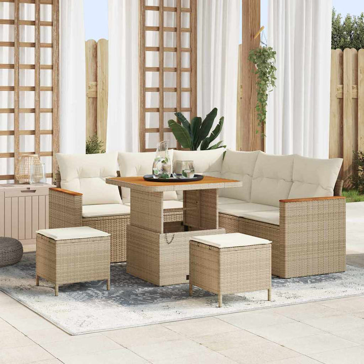 Havesofa Sæt med pude med opbevaring Beige Poly rattan