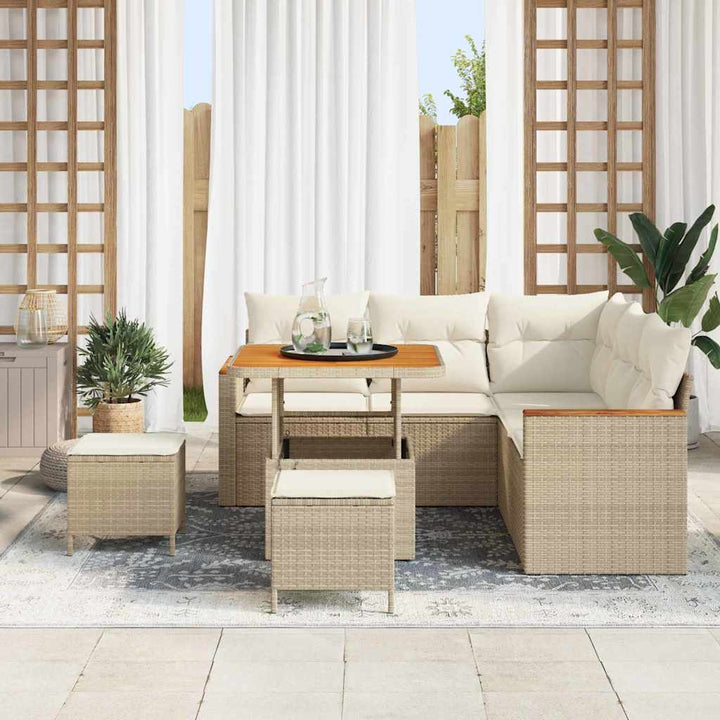 Havesofa Sæt med pude med opbevaring Beige Poly rattan