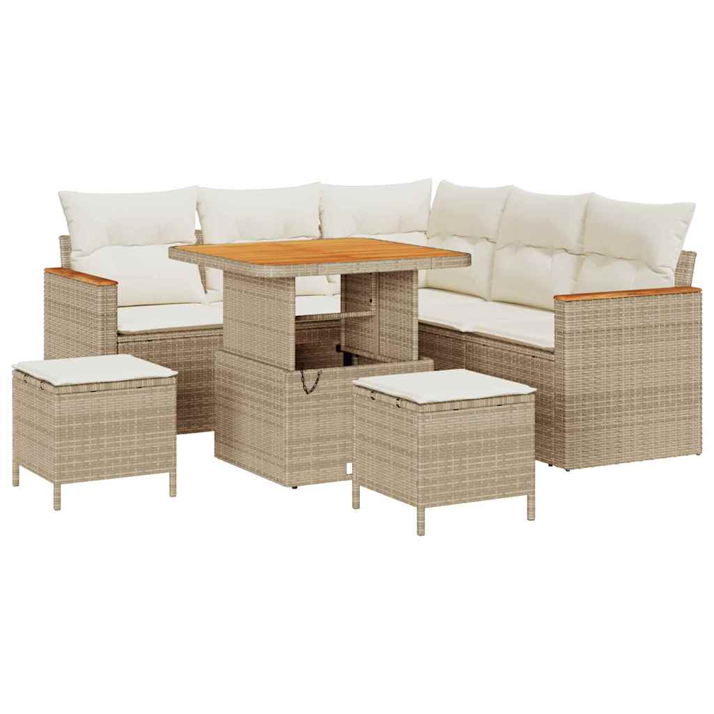 Havesofa Sæt med pude med opbevaring Beige Poly rattan