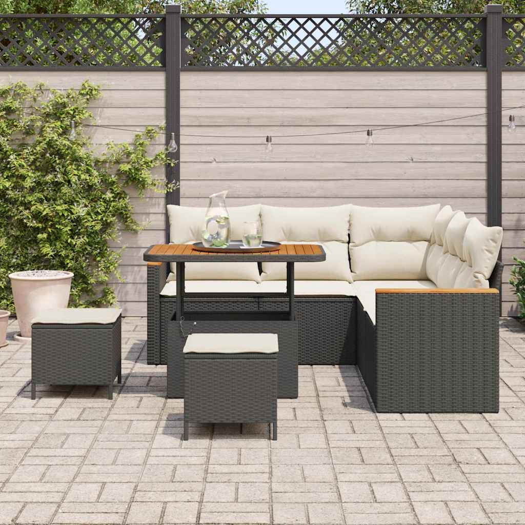 Havesofa Sæt med pude med opbevaring Sort Poly rattan