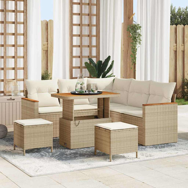 Havesofa Sæt med pude med opbevaring Beige Poly rattan