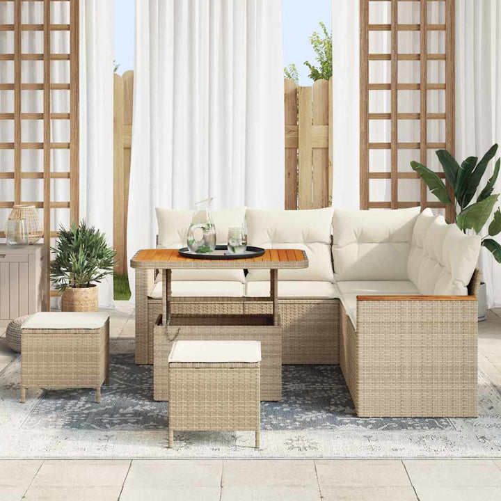 Havesofa Sæt med pude med opbevaring Beige Poly rattan