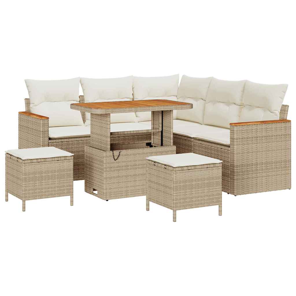Havesofa Sæt med pude med opbevaring Beige Poly rattan