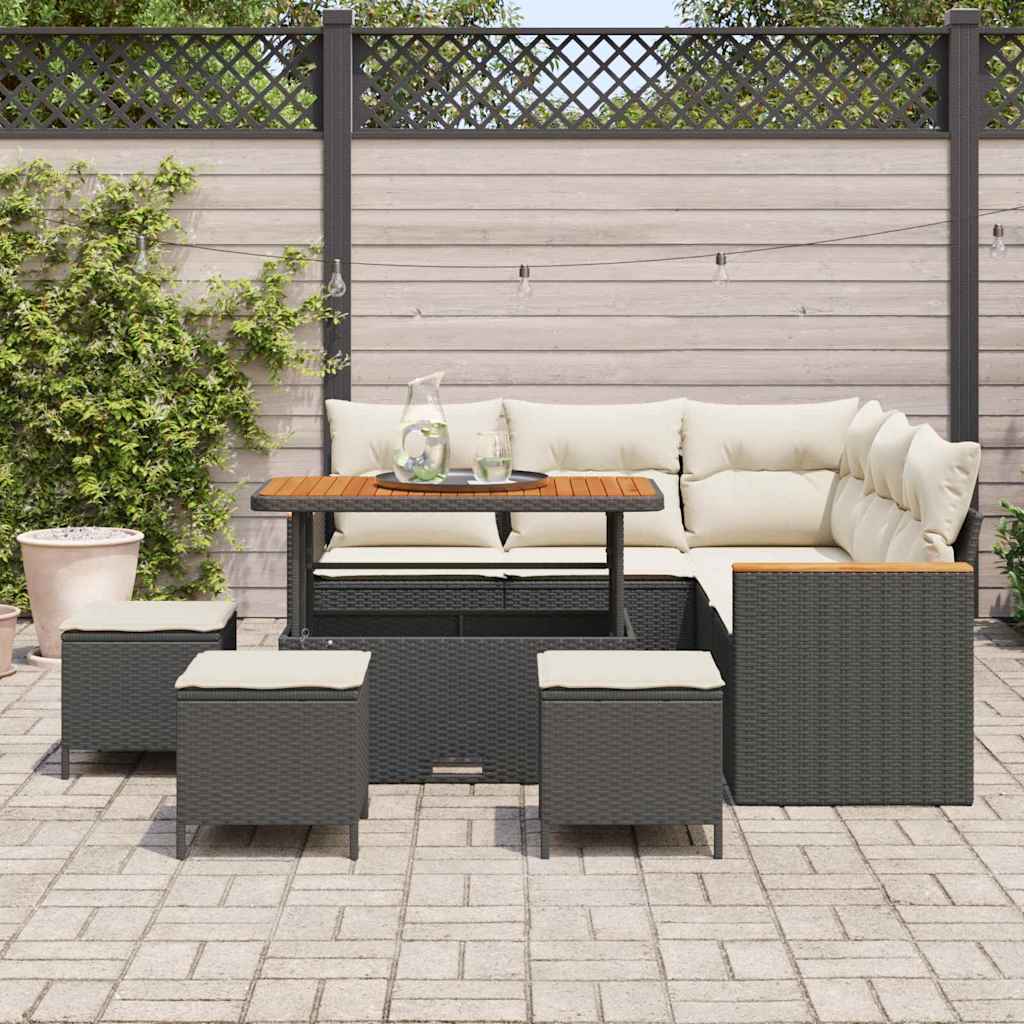Havesofa Sæt med pude med opbevaring Sort Poly rattan