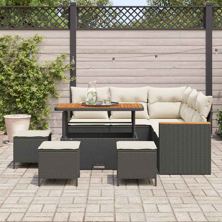Havesofa Sæt med pude med opbevaring Sort Poly rattan