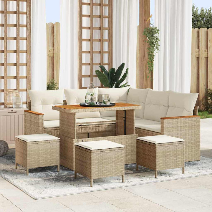 Havesofa Sæt med pude med opbevaring Beige Poly rattan