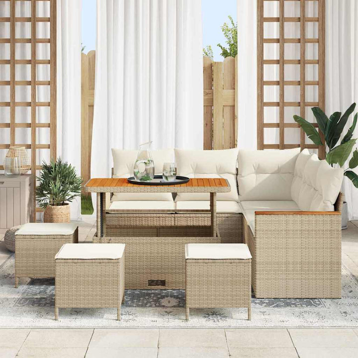 Havesofa Sæt med pude med opbevaring Beige Poly rattan