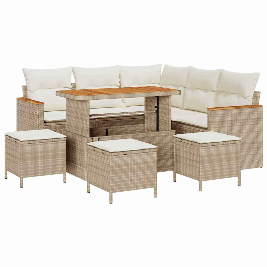 Havesofa Sæt med pude med opbevaring Beige Poly rattan