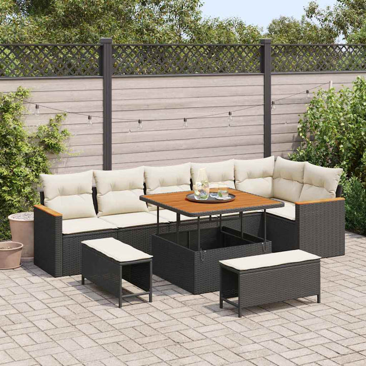 Havesofa Sæt med pude med opbevaring Sort Poly rattan