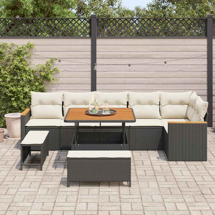 Havesofa Sæt med pude med opbevaring Sort Poly rattan