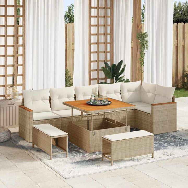 Havesofa Sæt med pude med opbevaring Beige Poly rattan