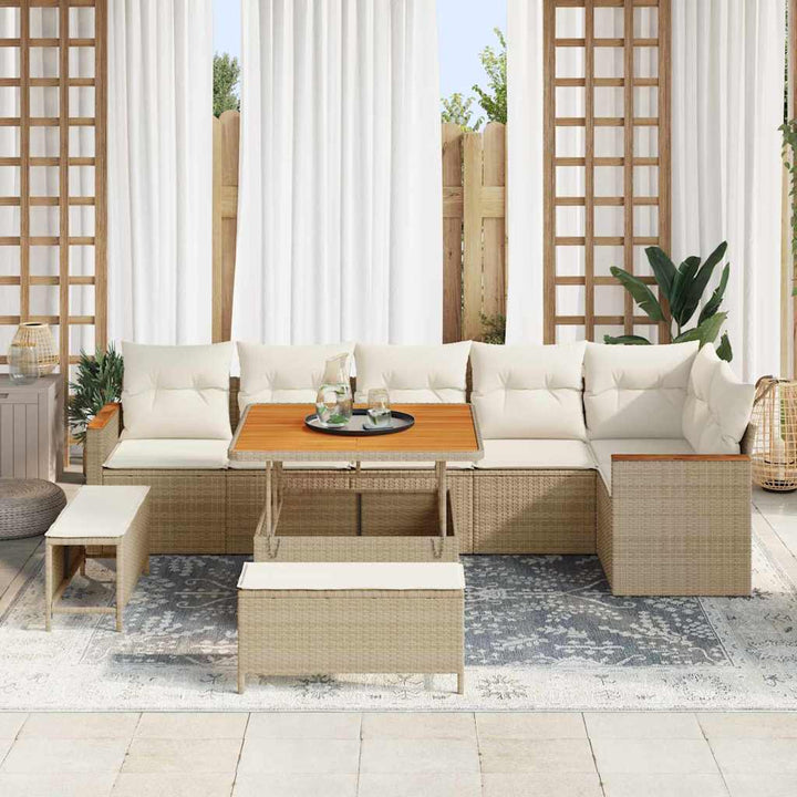 Havesofa Sæt med pude med opbevaring Beige Poly rattan