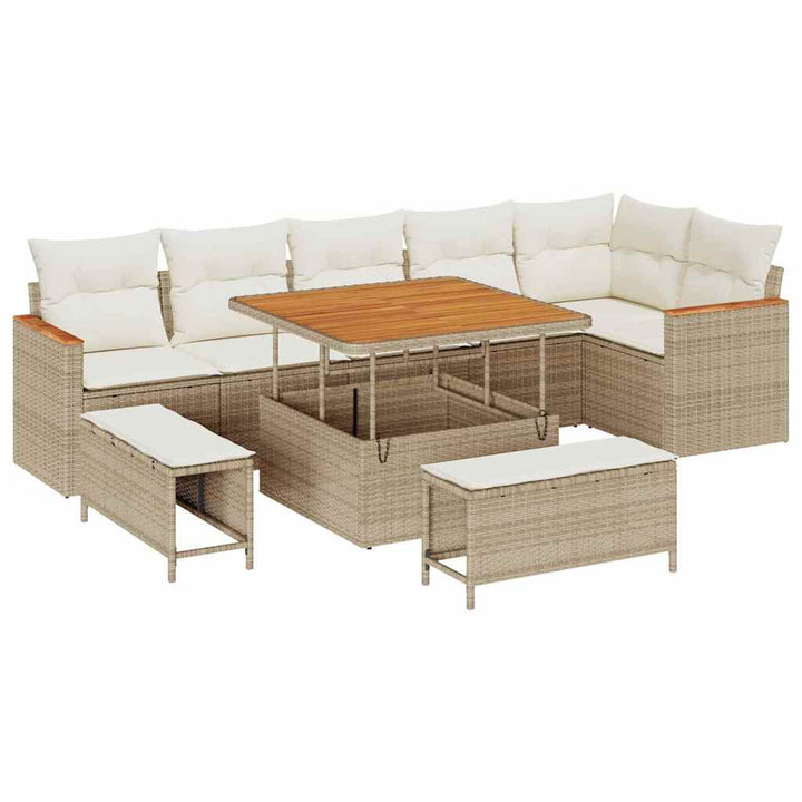 Havesofa Sæt med pude med opbevaring Beige Poly rattan