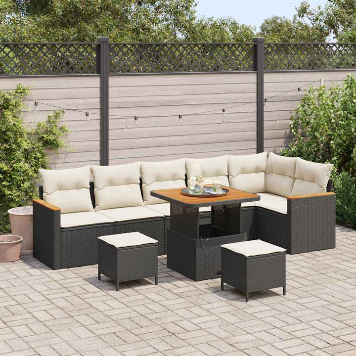 Havesofa Sæt med pude med opbevaring Sort Poly rattan