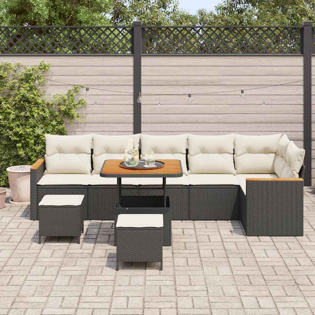 Havesofa Sæt med pude med opbevaring Sort Poly rattan