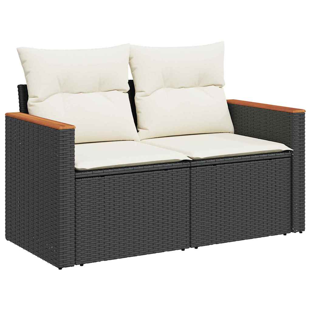Havesofa Sæt med pude med opbevaring Sort Poly rattan