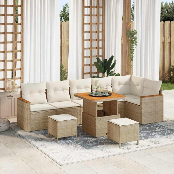 Havesofa Sæt med pude med opbevaring Beige Poly rattan