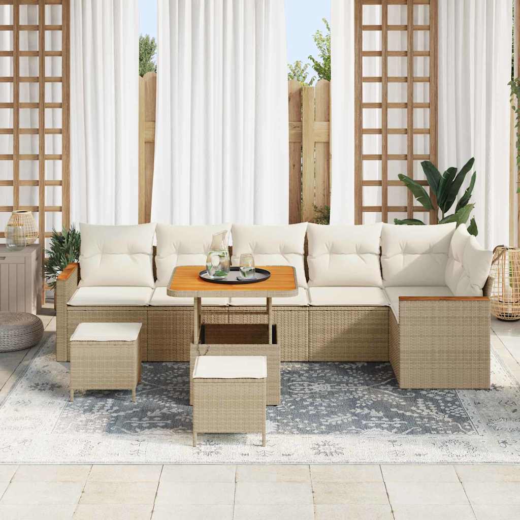 Havesofa Sæt med pude med opbevaring Beige Poly rattan