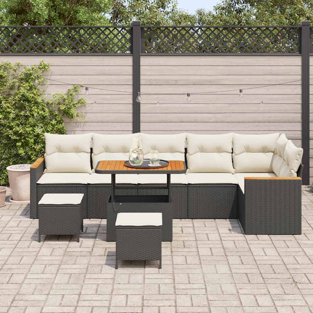 Havesofa Sæt med pude med opbevaring Sort Poly rattan