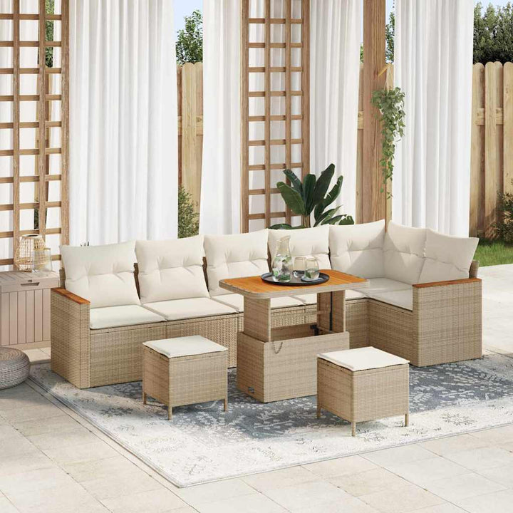 Havesofa Sæt med pude med opbevaring Beige Poly rattan