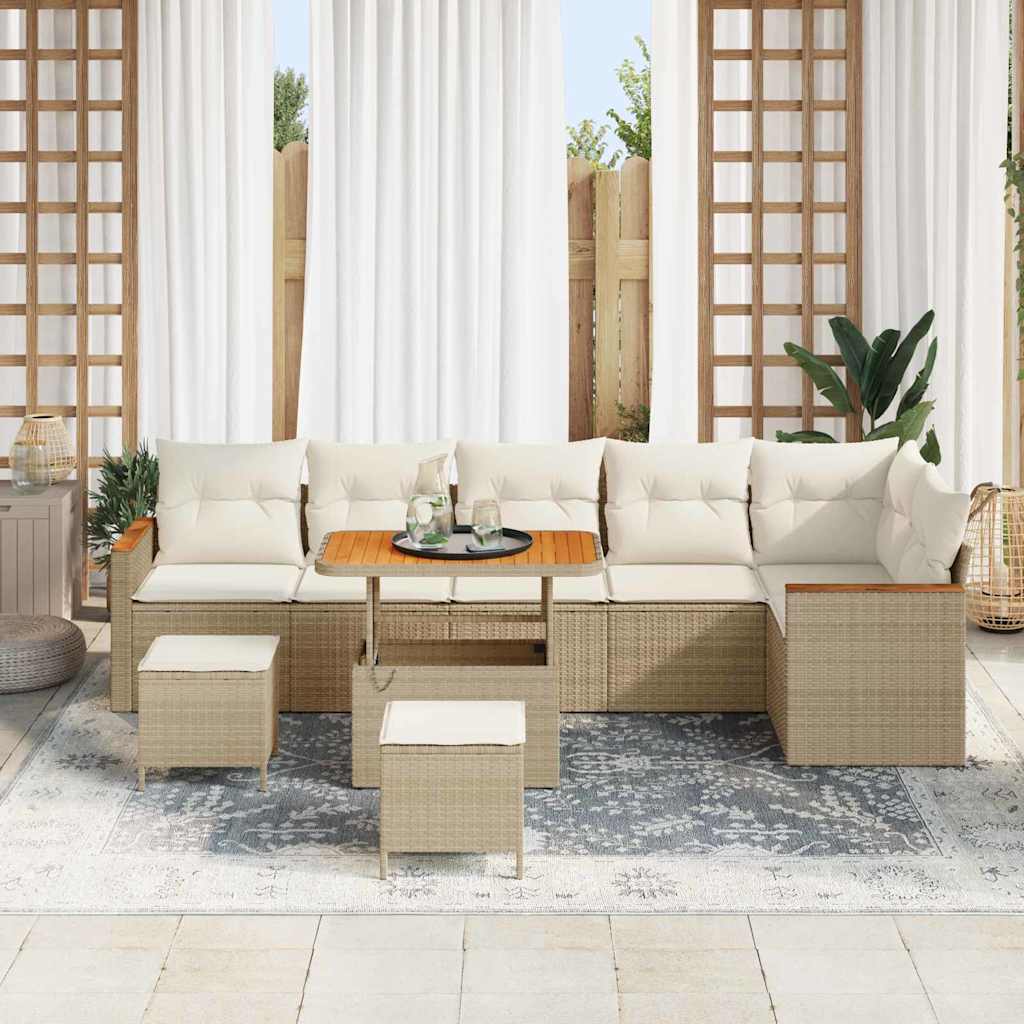 Havesofa Sæt med pude med opbevaring Beige Poly rattan