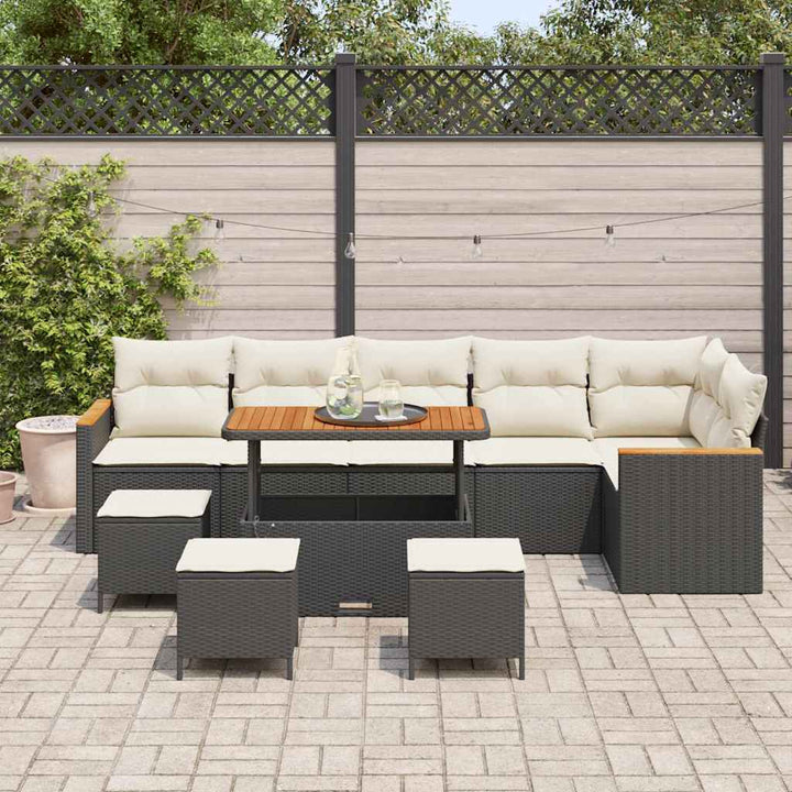 Havesofa Sæt med pude med opbevaring Sort Poly rattan