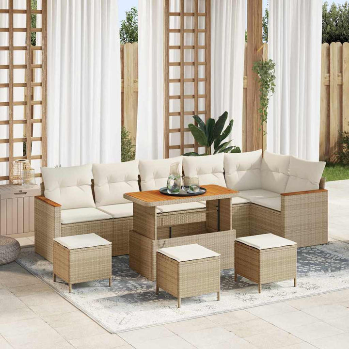 Havesofa Sæt med pude med opbevaring Beige Poly rattan
