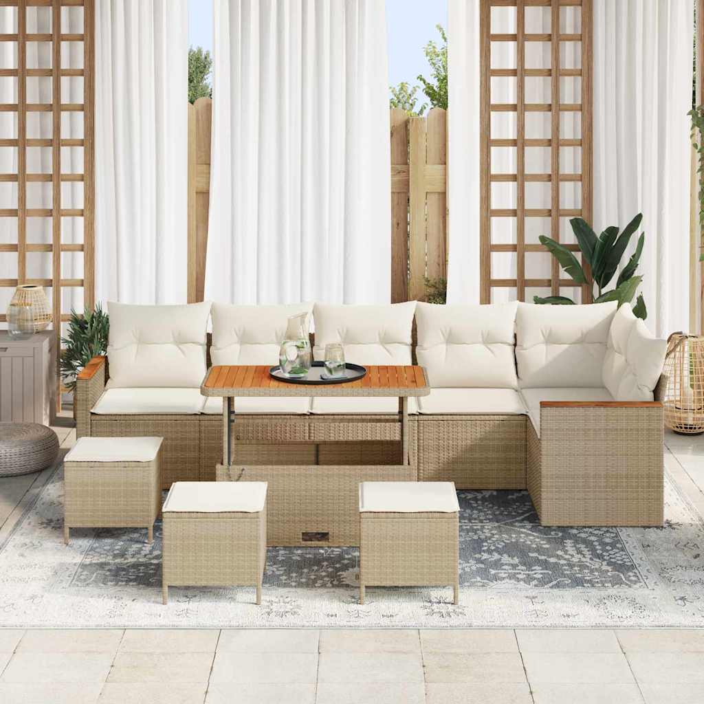 Havesofa Sæt med pude med opbevaring Beige Poly rattan