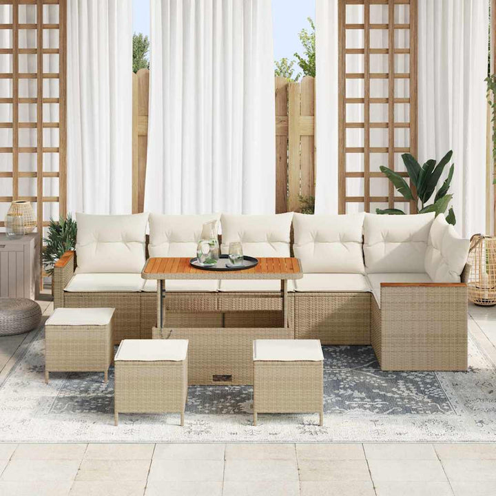 Havesofa Sæt med pude med opbevaring Beige Poly rattan