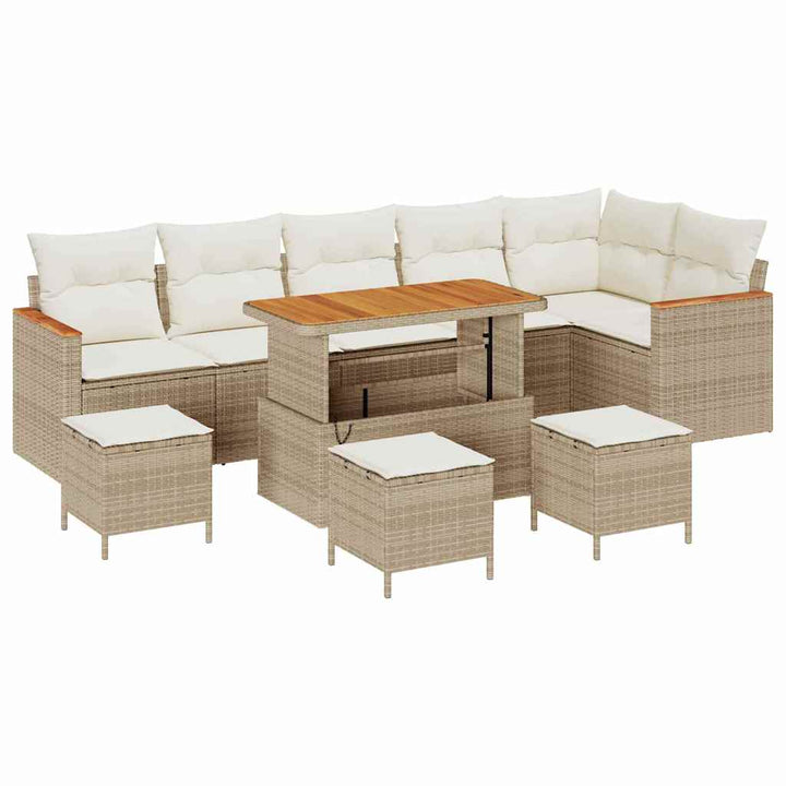 Havesofa Sæt med pude med opbevaring Beige Poly rattan