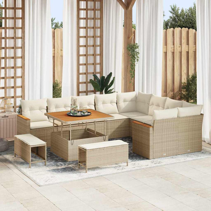 Havesofa Sæt med pude med opbevaring Beige Poly rattan