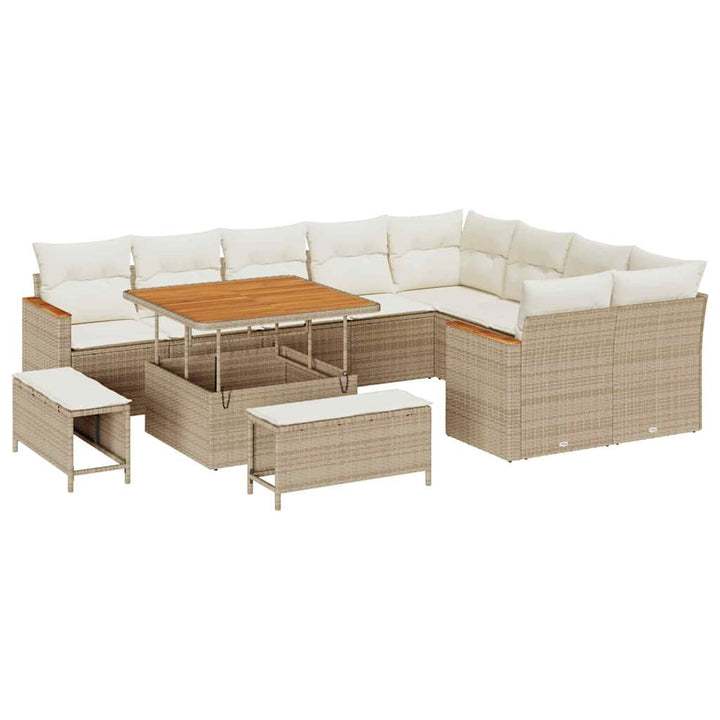 Havesofa Sæt med pude med opbevaring Beige Poly rattan