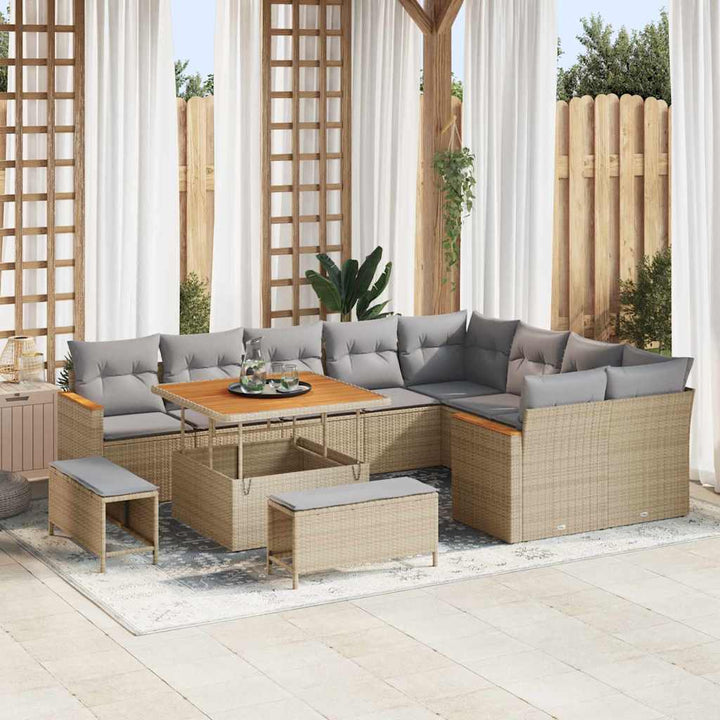Havesofa Sæt med pude med opbevaring Beige Poly rattan