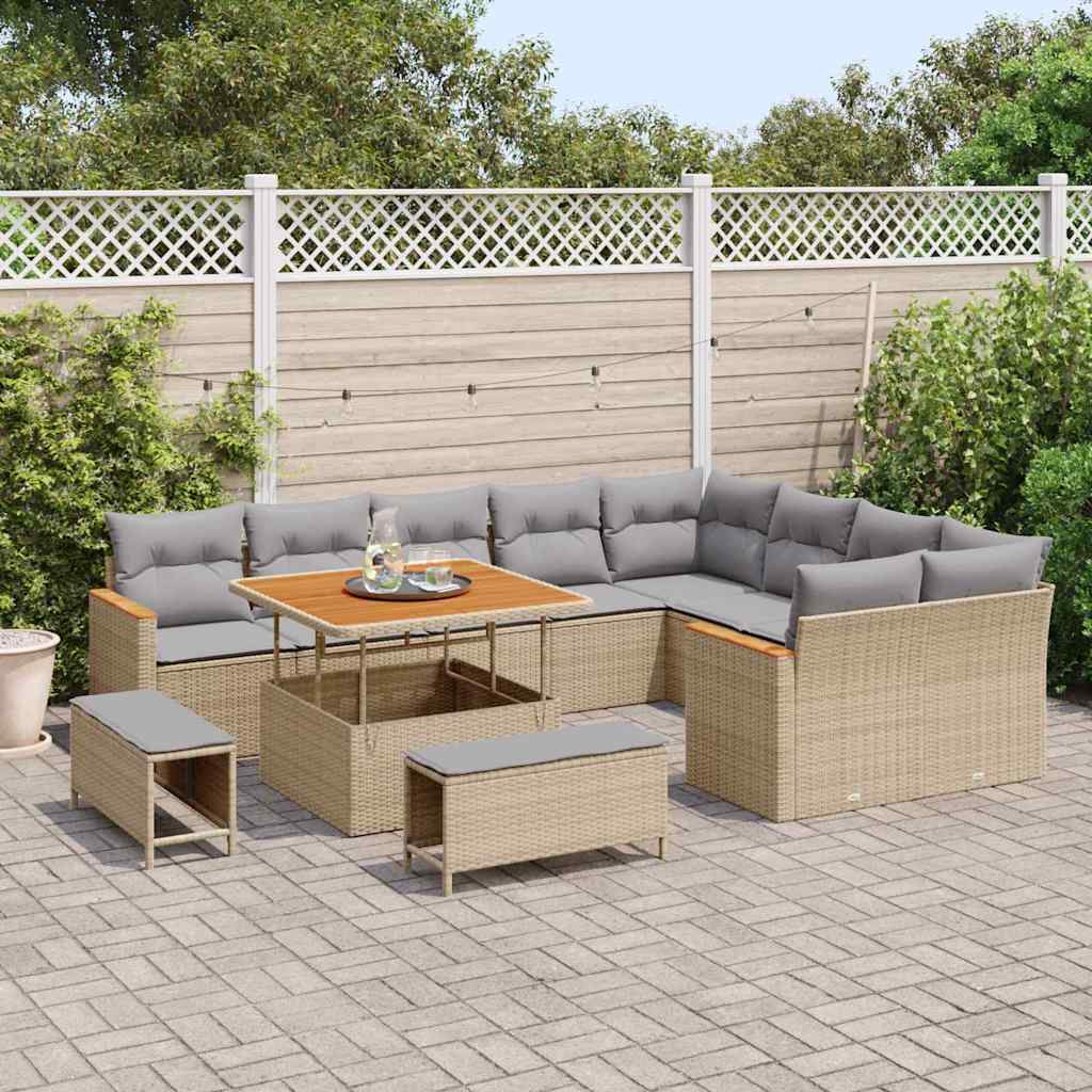 Havesofa Sæt med pude med opbevaring Beige Poly rattan