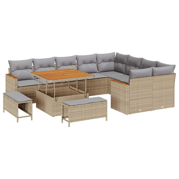 Havesofa Sæt med pude med opbevaring Beige Poly rattan